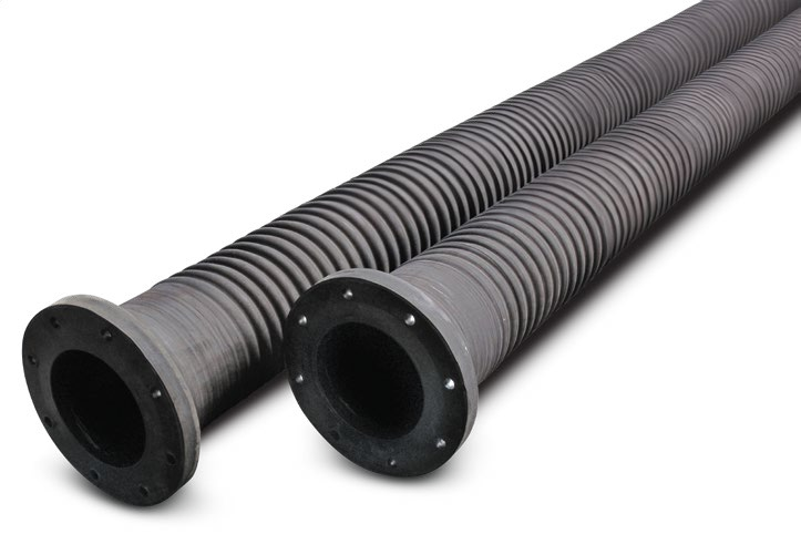 Corrugated water decant hoses with full-face flanges